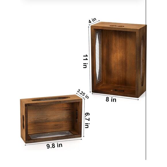 New!Set of 2 Wooden Nesting Countertop Baskets, Decorative Wood Storage Box - Picture 2 of 5